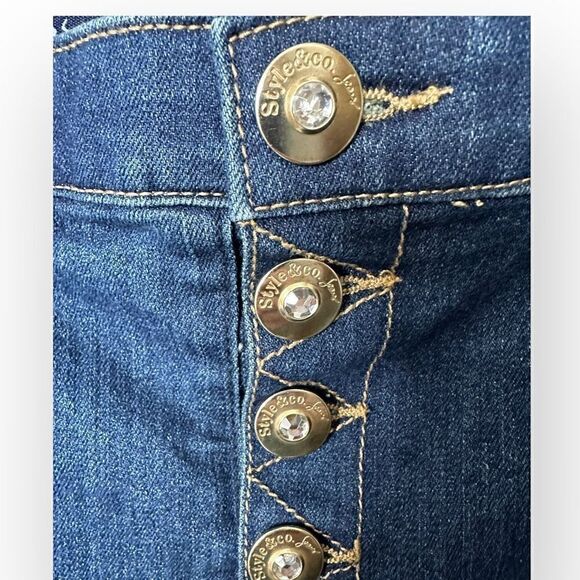 Style & Co Jeans Pencil Skirt with button closure women's size 14 Blue denim - Picture 3 of 6